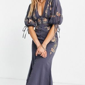 ASOS Midi Textured Embroidered Tea Dress